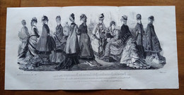 Gravure Triptyque Paris Journal Des Demoiselles Et Petit Courrier Des Dames Réunis Modes Dysterweld à Paris 578mmx280mm - Otros Planes