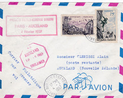 Première Liaison Aérienne Directe / Paris Auckland S / L Tad Paris Aviation Etranger 4 2 1957 Pour Auckland - Erst- U. Sonderflugbriefe