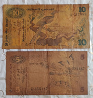 2 Billets De Bar Fumés & Punaisés: Ceylan 5 Rupees F/21 & 10 Rupees H/15 - Sri Lanka