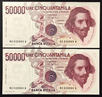 50000 Lire Gian Lorenzo Bernini I° Tipo Serie C 1986 X 2 Consecutivi Sup/fds LOTTO 3093 - 50000 Liras