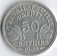 Pièce De Monnaie 50 Centimes Francisque Poids Faible   1943 (3) - 50 Centimes