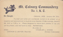 United States Postal Stationery Ganzsache PRIVATE Print Mt. CALVARY COMMANDERY (Mason Masonry) No. 1 K. U. OMAHA 1910 - 1901-20