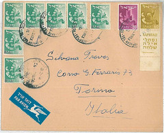 27051 -ISRAEL- POSTAL HISTORY: COVER To ITALY 1955 -SHEVET NAFTALI With FULL TAB - Autres & Non Classés