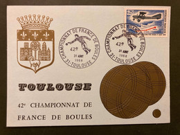 CP TP AVION 0,25 OBL.31 AOUT 1968 31 TOULOUSE 42e CHAMPIONNAT DE FRANCE DE BOULES - Pétanque