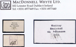 Ireland 1922 Dollard Rialtas 4-line Overprint, Proof In Black On Thin Wove Paper, With Dollard Backstamp Signed BJB - Nuevos