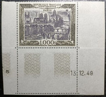 RARE N° 29 Vue De Paris 1000f. Noir Et Brun Violacé Neuf** MNH. Coin Datés Du 13.12.1949 - Poste Aérienne