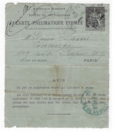 PARIS 53 Carte Lettre Entier Pneumatique 50c Chaplain Yv 2563 Mill 029 O Type H 24 10 1901 Dest Reuilly - Pneumatic Post