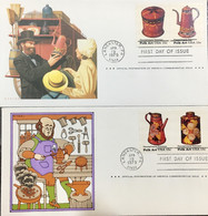 USA 1979, PRIVATELY PRINTED FDC,  ANTIQUE POT , ART ,PAINTING, TOOLS,MAN WOMEN,CHILD , 2 FDC SET OF 4 STAMPS AFFIXED - Lettres & Documents