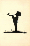 Silhouette Silhouettiste * CPA Illustrateur E.W.1935 * Enfant Joueur De Flûte Et Oiseau - 1900-1949