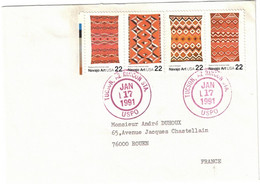 USA - États-Unis - Arizona - Tucson - Navajo Art Série Sur Lettre - Lettre Pour Rouen (France) - 17 Janvier 1991 - Briefe U. Dokumente