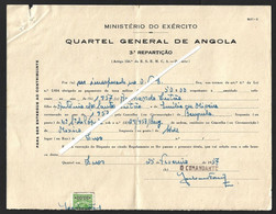 Document Of Military Command Of Angola, 1957. Barracks In Village Of Luso. Benguela. Military Fee. Our Lady Of Pópulo - Brieven En Documenten