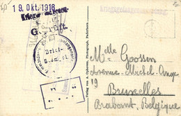 2428PR/ PC Paderborn PDG-POW 1916 KGF Geprüft + Censor > Belgium Brussels - Prisoners