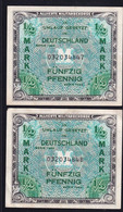 2x ½ Mark 1944 Mit Laufender KN - Alliierte Militärbehörde AMB (AMB-1a) - 1/2 Mark