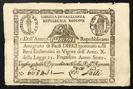 PONTIFICIO REPUBBLICA ROMANA ASSEGNATI 10 PAOLI 1798 ANNO 7° RETRO TRIANGOLO SPL+ LOTTO 3104 - Sonstige & Ohne Zuordnung