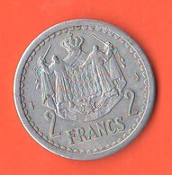 Monaco Principate' 2 Francs 1943 Franchi Prince Louis II° Aluminum Coin - 1922-1949 Louis II