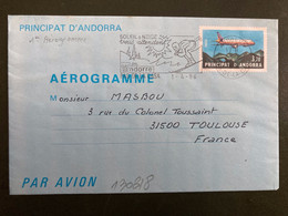 AEROGRAMME AVION 3,70 OBL.MEC.1-4 1986 ANDORRA - Entiers Postaux & Prêts-à-poster