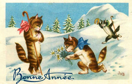 Chats Humanisés * CPA Mignonette Illustrateur * Neige Hiver Fer à Cheval Porte Bonheur * Chat Cat Cats Katze Humanisé - Cats