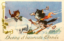 Chats Humanisés * CPA Mignonette Illustrateur * Sports D'hiver Ski Skieur * Chat Cat Cats Katze Humanisé - Gatti