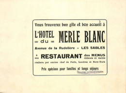 Les Sables D'olonne * Hôtel Du MERLE BLANC Avenue De La Rudelière Restaurant * Doc Ancien Imprimeur Carte De Visite - Sables D'Olonne