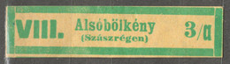 Alsóbölkény Beica POST Office Internal Registered Label Vignette War WW2 HUNGARY Occupation ROMANIA Transylvania 1940 - Siebenbürgen (Transsylvanien)