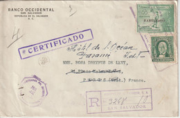 Salvador 1937 Lettre Recommandée Par Avion Pour La France - Salvador