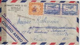 Salvador 1946 Lettre Par Avion Clipper Pour La France Avec Bande De Censure - Salvador