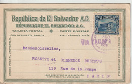 Salvador 1919 Carte Postale Pour La France Via Zacapa - Salvador