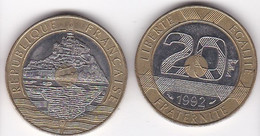 20 Francs Mont Saint Michel 1992 V Fermé , 5 Rangées , Bimétallique Bicolore - 20 Francs