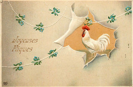 Joyeuses Pâques * Cpa Illustrateur * Coq Poule * Gaufrée Embossed - Pasen