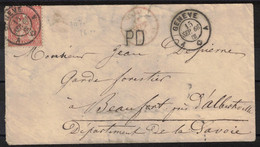 Suisse - Enveloppe Sans Courrier Du 15 Septembre 1866 De Genève Pour BEAUFORT SAVOIE Affranchie à 30 C. YT 38 Vermillon - Brieven En Documenten