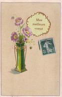 CPA FLEURS - Illustration Non Signée De Fleurs Violettes Dans Un Vase Vert - Mes Meilleurs Voeux - Flowers