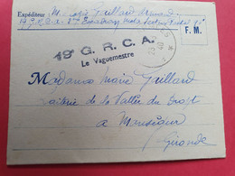 Enveloppe Lettre FM Du SP 96 Avec Cachet De Vaguemestre Du 19èm G.R.C.A. Pour Monségur En 1940 - N 38 - 2. Weltkrieg 1939-1945