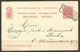 LUXEMBOURG. 1899. CARD. UPU CARD. ULFINGEN BOXED CANCEL. ADDRESSED TO BERLIN - 1895 Adolphe Rechterzijde