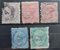 NEW ZEALAND 1874 - Canceled - Sc# 51, 52, 54, 55, 56 - Used Stamps