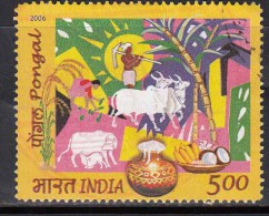 India Used 2006, Pongal, Harvest Festival, Cow, Animal, Agriculture, Farmer, Sugarcane Plant, Fruit, (sample Image) - Oblitérés