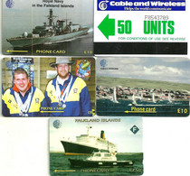 FALKLAND ISLANDS LOT 2 OF 5 CARDS SHIP ARMY ETC. GPT  AUTELCA USED  READ DESCRIPTION !! - Falkland