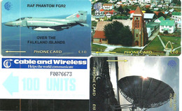 FALKLAND ISLANDS LOT 3 OF 4 CARDS AIRPLANE ARMY SATELLITE DISH ETC. GPT  AUTELCA USED  READ DESCRIPTION !! - Falkland
