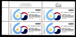 #75156 ARGENTINE,ARGENTINA 2022 KOREA DIPLOMATIC RELATIONS ANIVERSARY FLAGS BLOC OF 4 MNH - Nuevos