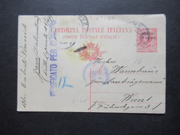 Italien 1919 GA Mit Aufdruck 10 Centesimi Die Corona Ausgabe Für Julisch-Venetien Usw. P 8 Mit Zensurstempel Nach Wien - Stamped Stationery