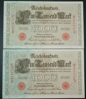 2x 1.000 Mark 21.4.1910 - Serie S/K Mit Laufender KN - Reichsbank (DEU-40b) - 1000 Mark