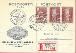 FINLANDIA - 1948 - FIRST FLIGHT HELSINKI/AMSTERDAM * 20.7.48*SU CARTOLINA RACCOMANDATA - Briefe U. Dokumente