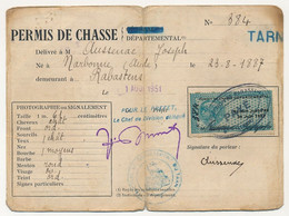 FRANCE - Permis Départemental De Chasse (TARN) - 5 Fiscaux 1953 Bleu / 1954, 1955, 1956 Vert - Other & Unclassified