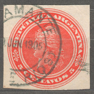 ARGENTINA - Stamped STATIONERY Cut - 5 Centavos / Red - Postmark - Interi Postali