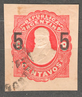 ARGENTINA - Stamped STATIONERY Cut - 8 Centavos / 5 Overprint / Red - Postmark - Interi Postali