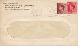 Great Britain WICO ELECTRIC COMPANY, Perivale Greenford Middx. 1937 Cover Brief 2x EDW. VIII. Stamps - Cartas & Documentos