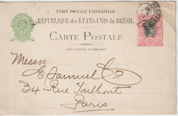 Brésil 1901 Entier Pour La France Avec Repiquage Commercial Au Verso - Enteros Postales