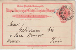 Brésil 1915 Entier Pour La France Avec Repiquage Commercial Au Verso - Postal Stationery