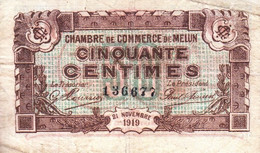 BON - BILLET - MONNAIE - 50 CENTIMES CHAMBRE DE COMMERCE DE MELUN (77 - SEINE ET MARNE) EMISSION 21/11/1919 N° 136677 - Chambre De Commerce