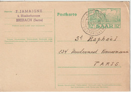 Sarre 1954 Entier Oblit Brebach Pour La France - Postal Stationery