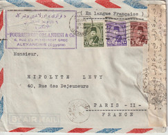 Egypte Lettre 1950 Par Avion Pour La France Avec Bande Censure - Brieven En Documenten